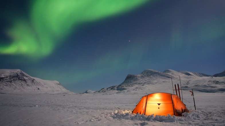 A camp set up to witness the northern lights while at Sweden in January.