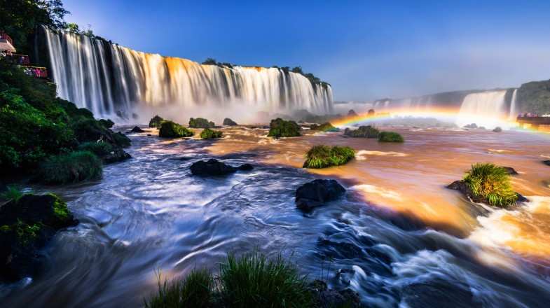 Iguazu Falls on a bright day with rainbows— 5 days in Argentina.
