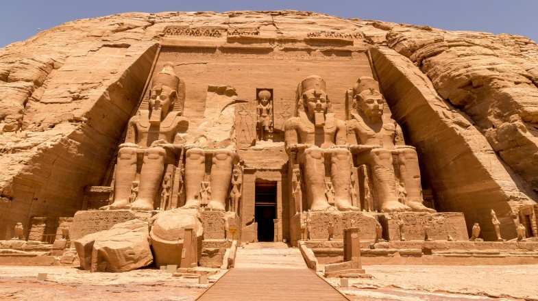 The front of Abu Simbel temple which you can visit in Egypt in December.