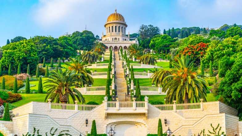 Beautiful Bahai gardens in Haifa in Israel in October.