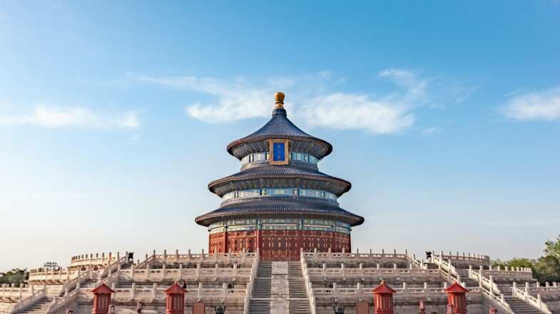 See the Temple of Heaven on a sunny day in China in February.
