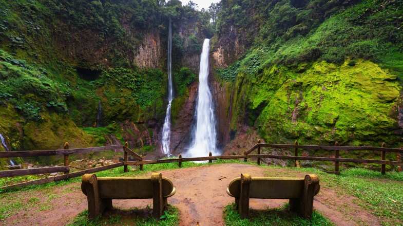 Empty benches at the Catarata del Toro waterfall in Costa Rica in June.