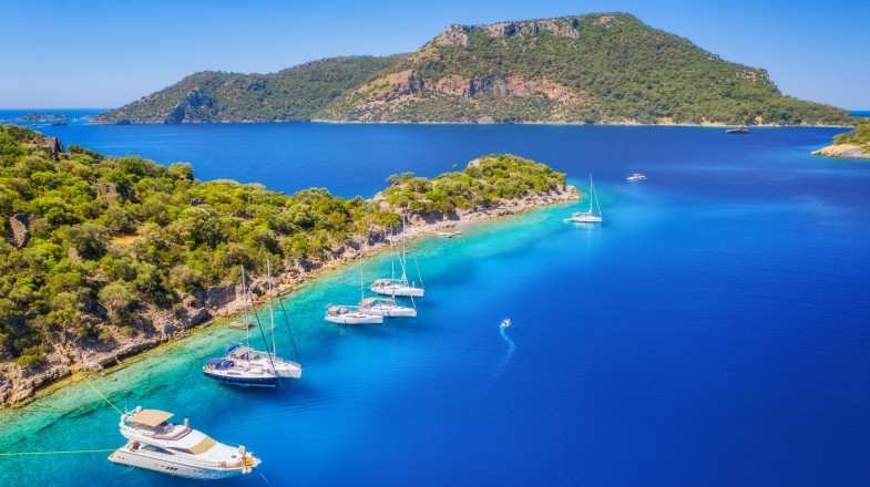 The gorgeous blue seas are ideal for a cruise in Turkey.