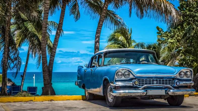 American blue vintage car in Varadero Cuba_Cuba in November