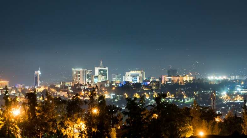 Kigali city skyline during the quiet hours of the night