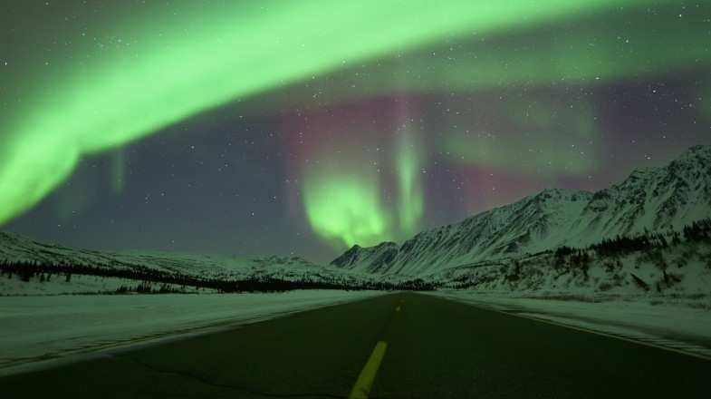 Northern Lights seen in the sky above Iceland’s Ring Road.