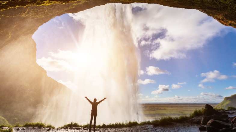 Traveler feels Seljalandsfoss Waterfall's power on his trip to Iceland in June.