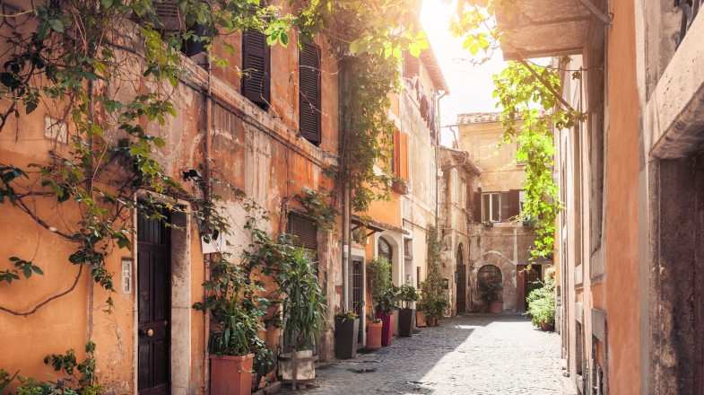 Sunshine in the streets of Trastevere, Italy