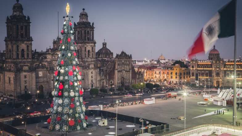 The view of Metropolitan Cathedral in Mexico in December.