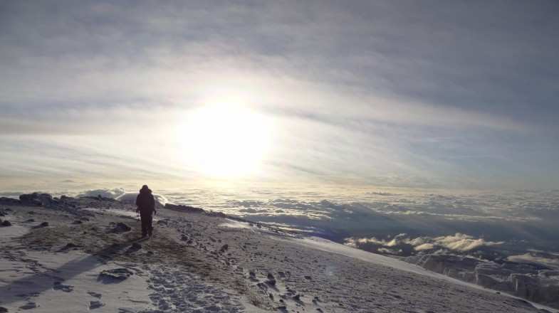 Tourist trekking the Rongai Route to Kilimanjaro National Park.