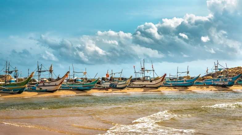 Colorful boats on the coasts of Sri Lanka in December