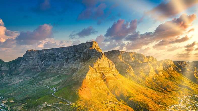 Golden hour during the sunset creates a beautiful lighting for the Table Mountain, South Africa.