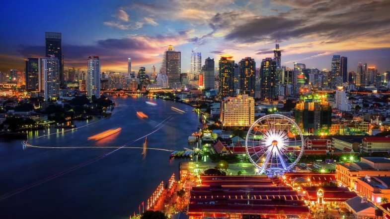 The aerial view of Bangkok's business district, Thailand in January.