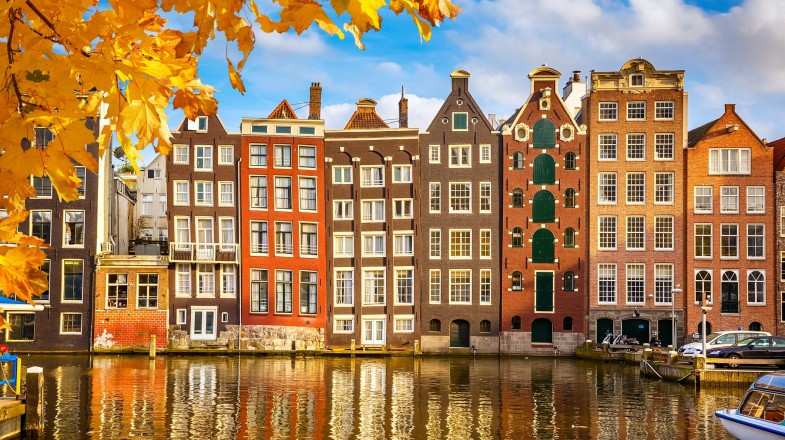 Traditional old buildings in Amsterdam, the Netherlands in September.