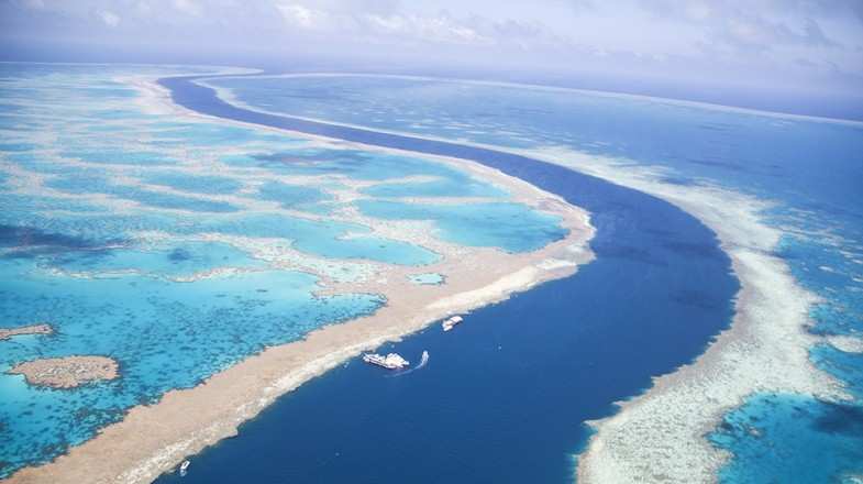 Aerial view of the tidal channel between the Great Barrier Reef