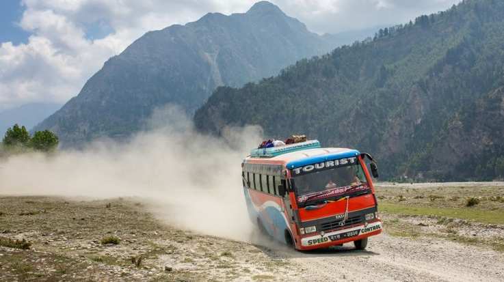 Bus going from Kathmandu to Pokhara