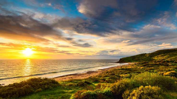 Hallett Cove Beach at sunset at South of Australia in December.