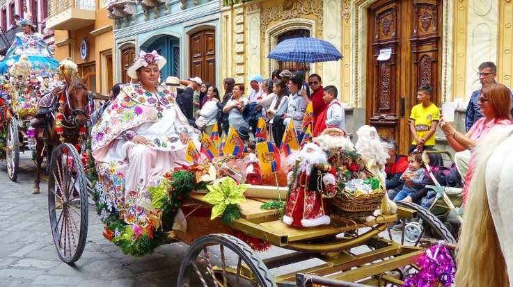 See people participate in parades for Christmas in Ecuador in December.