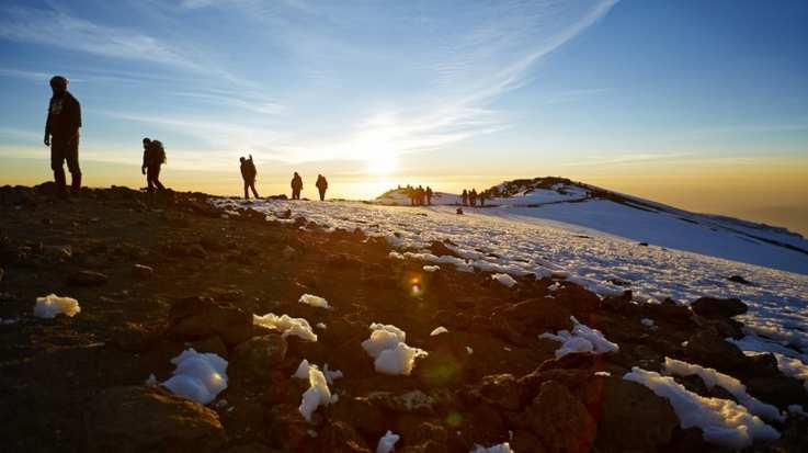 Tourists on a Mount Kilimanjaro hike
