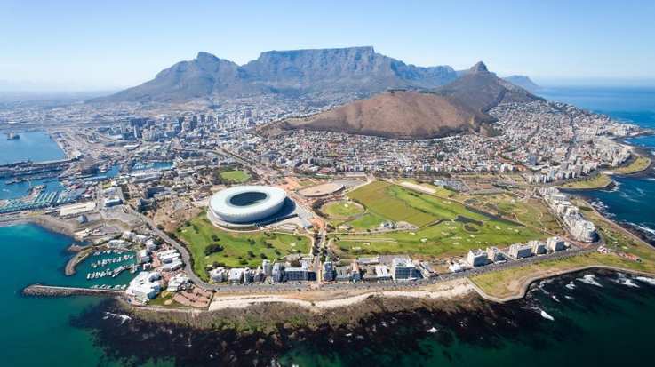 An ariel view of Cape Town on a sunny day in summer in South Africa.