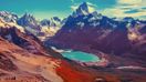 Amazing autumn landscape with Fitz Roy and Cerro Torre mountains in Argentina in March.