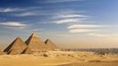 General view of pyramids and cityscape from the Giza Plateau, Egyp