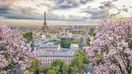Paris city panorama in the daytime during spring in France in March.