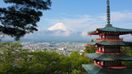 A view of Golden Route in Japan with Mount Fuji in the distance.