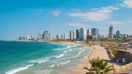 The iconic view of waterfront and beaches of Tel Aviv in Israel in March.