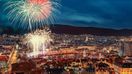Fireworks over the city of Bergen in Norway in January.