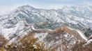 The Great Wall of China and surrounding are covered in snow during winter in China