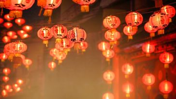 Chinese red lanterns during New Year's Eve in China in December.