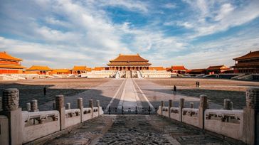 A view of The Palace Museum in Beijing during sunset in China in September.