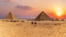 Sunset panorama of the Great Pyramids of Giza, Egypt