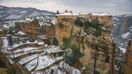 Scenic views of the mountains and monasteries of Meteora in winter, Greece in January.