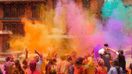 People playing Holi in Nepal in March.