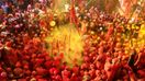 The Gopas of Barsana play Holi with the Gopis of Nandgaon during Holi, India in March
