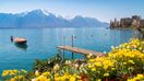 The Swiss Riviera is covered with beautiful flowers in Switzerland in April