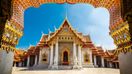 The Marble Temple in Bangkok, locally known as Wat Benchamabophit in Thailand in December.