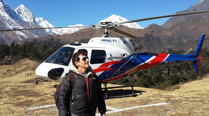 Tourist going on the Everest Base Camp in a Helicopter