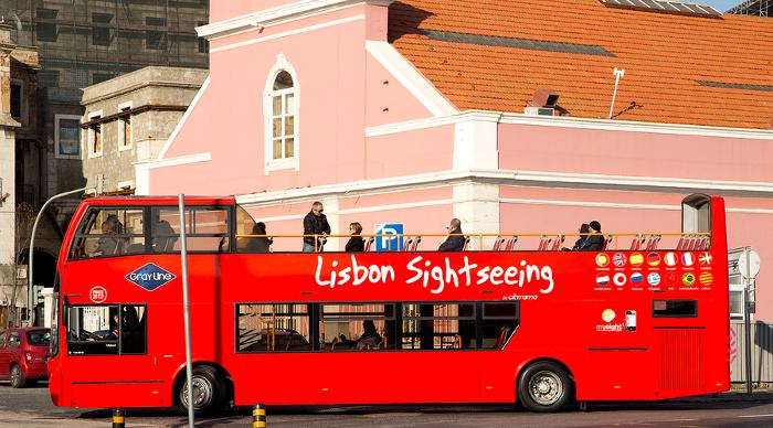 The Lisbon sightseeing bus tour in Lisbon Portugal. The Lisbon bus tour is a popular service for tourists visiting the city.