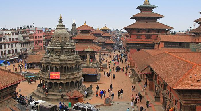 Tourists and local people visiting Patan Durbar Square in Patan, Nepal.