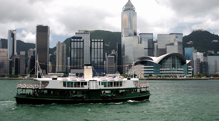 Star Ferry sailing at the Victoria Harbor