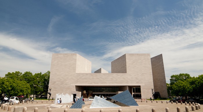 The Dramatic Facade of the East Building of the US National Gallery of Art in Washington DC.