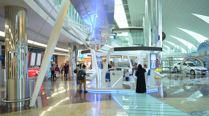 Tourist in UAE airport interior