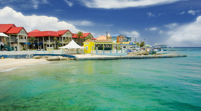 A seaside view of the beautiful Georgetown capital of grand Cayman island 