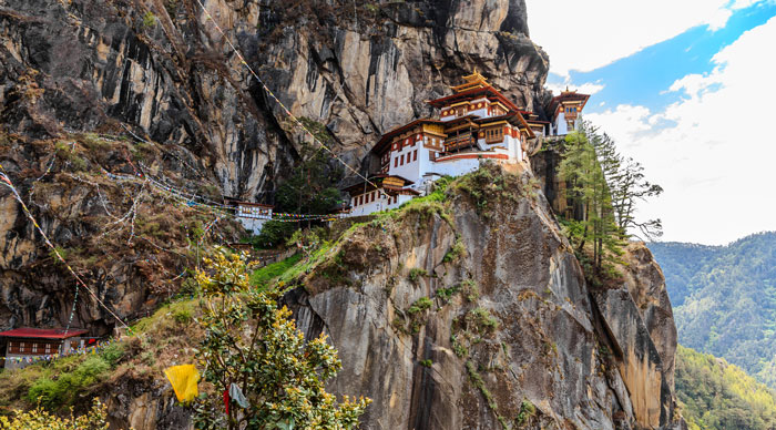 A view of the Paro Taktsang Monastery