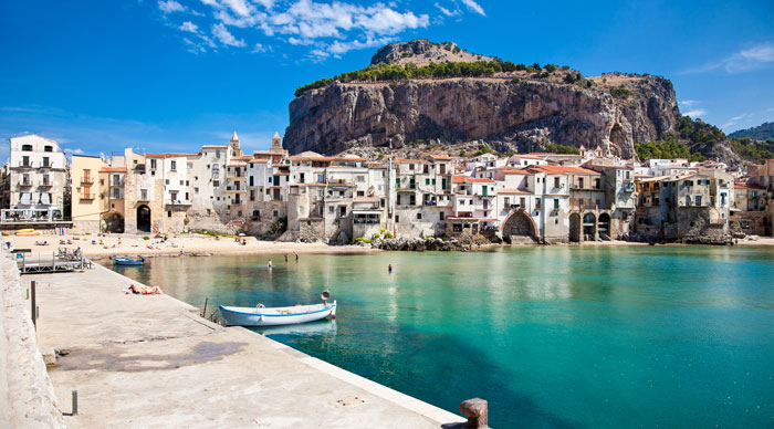 View of Beautiful old harbor in Cefalu, Sicily, Italy