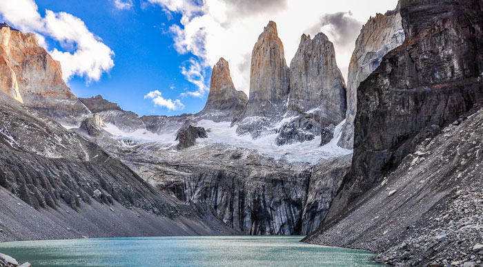 A view of the towers in the Torres del Paine National Park Patagonia