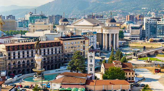 Aerial view of the city center of Skopje in Macedonia